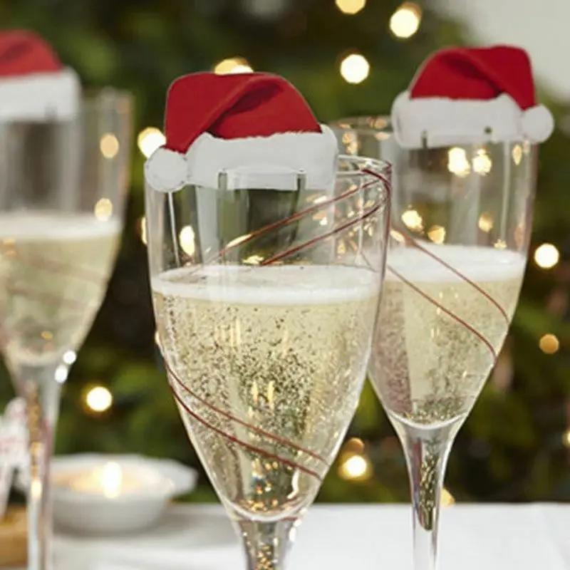 

10pcs/lot New Christmas Decorations Hats Champagne Glass Home Party Decoration Party Table Decorations Home Party Ornament
