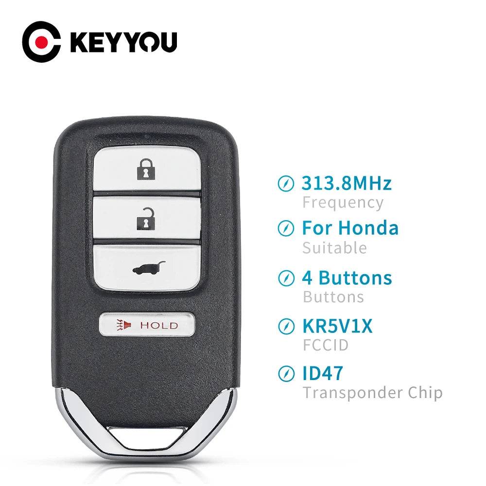

2/5 Pcs Remote Car Key For Honda HR-V Fit EX-L 2016 2017 2018 FCC ID: KR5V1X 313.8MHz 3+1 4 Buttons ID47 Chip FSK 2016-2019