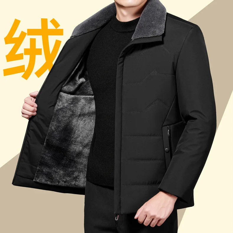 

2022 Men's Lapel with Velvet Cotton-Padded Coat Fur Collar Casual Warm Cotton-Padded Coat