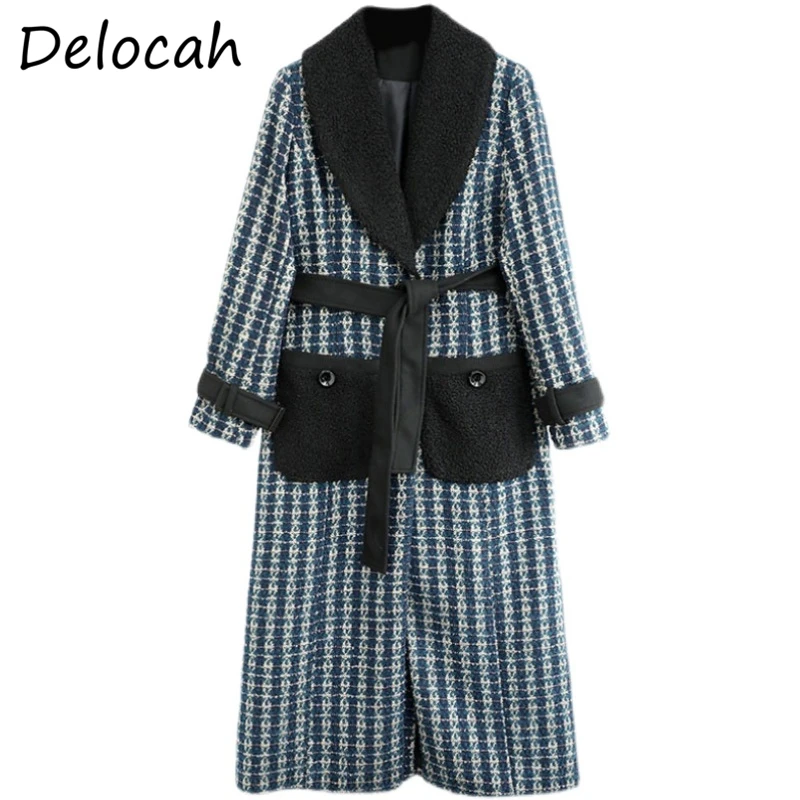 

Delocah Women Autumn Fashion RunwayBlends Coat Long Sleeve Bow Sashes Single Breasted Elegant Ladies Warm Coats Overcoat 2021