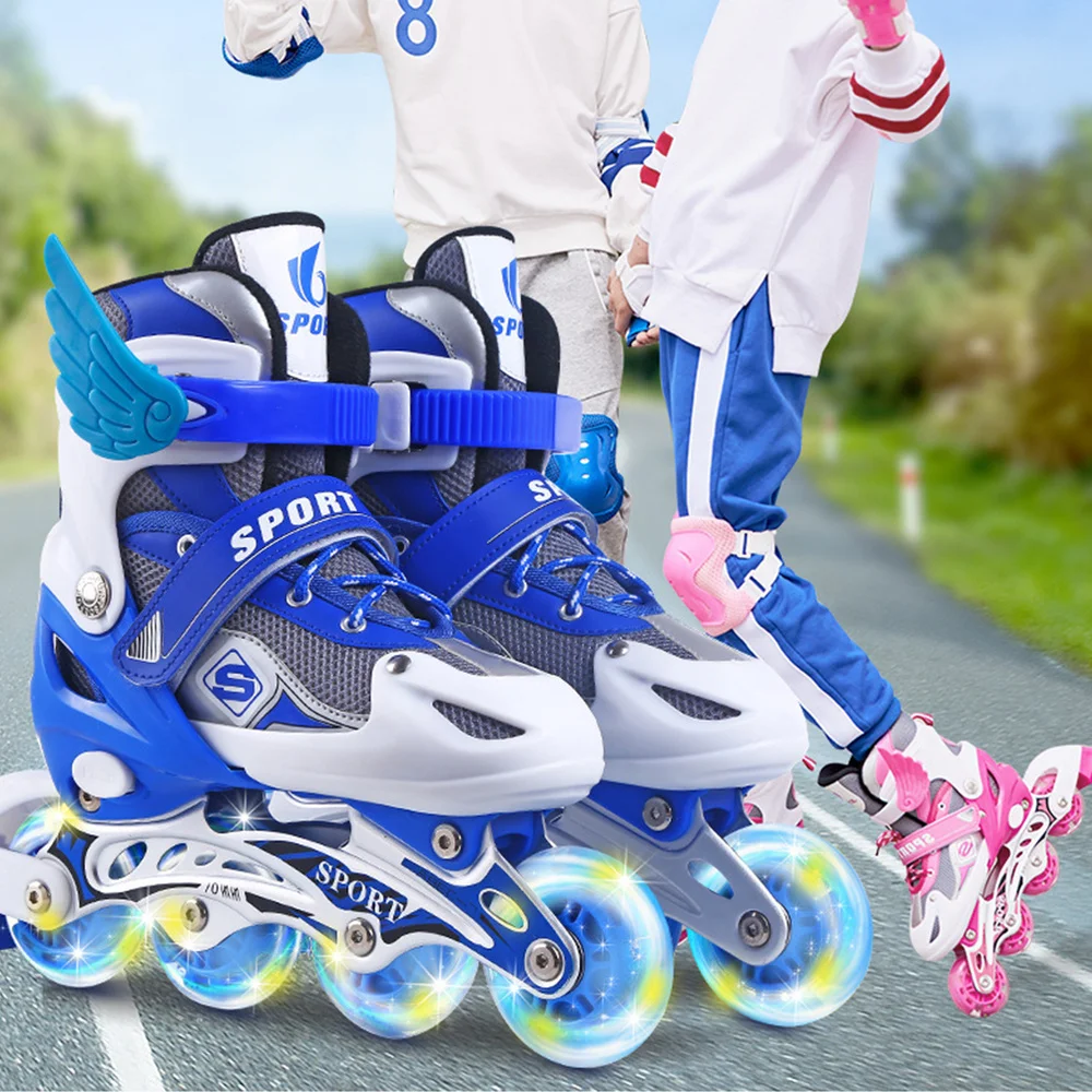 

Kids Adjustable Single Row Skating Patins Inline Skates Roller Shoes with Light Wheels for Children Gift - Size