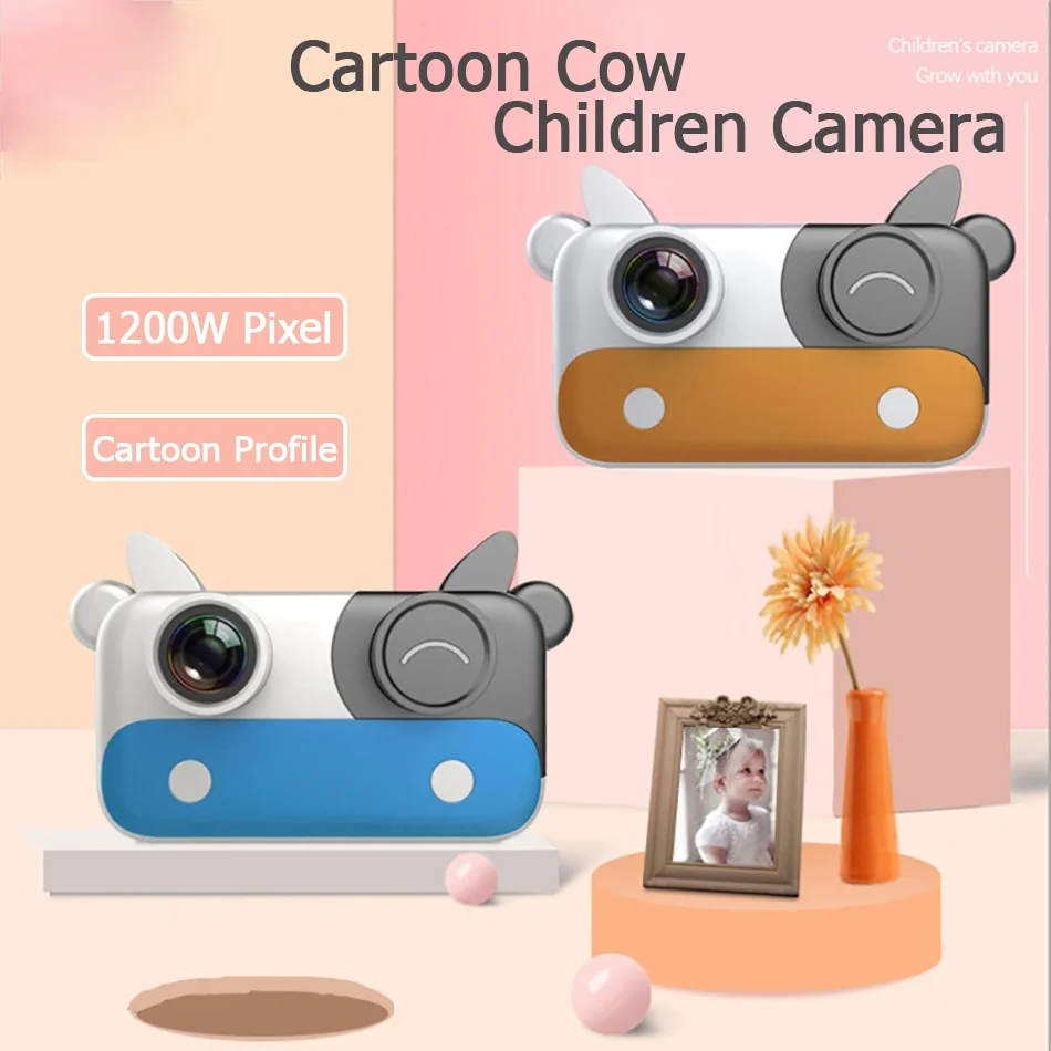

Digital Camera 1200W Pixel Children Camera For Kid HD Mini Cow Children Camera Toy For Birthday Kids Camcorder Toddler
