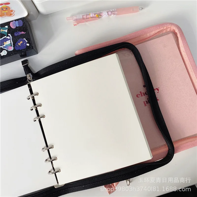 

Cherry Diary Plan Pink A6 Zipper Shiny Book Cover Girls Handbook Loose-leaf Collage Notepad