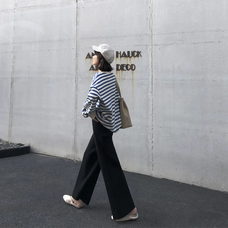 DICLOUD корейские длинные брюки женские зимние свободные с эластичной резинкой на