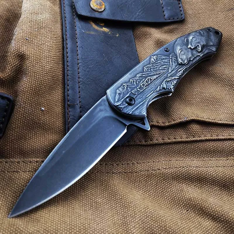 Волк/Олень Медведь Череп Выгравированный 3D тактический складной нож утилитарной коллекции ножей 4 стиля.