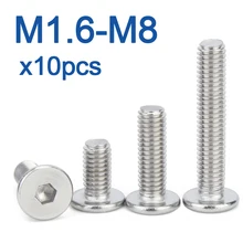 10pcs/lot 304 Stainless Steel Hex Hexagon CM Socket Ultra Thin Super Flat Wafer Head Screw Bolt M1.6 M2 M2.5 M3 M4 M5 M6 M8