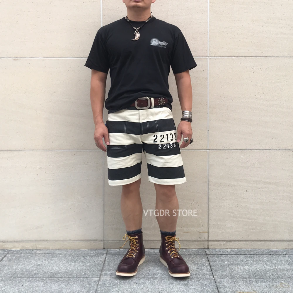 Cozyroom Vintage Prisoner Style 22138 Print Shorts 16oz Motorcycle Striped Pants