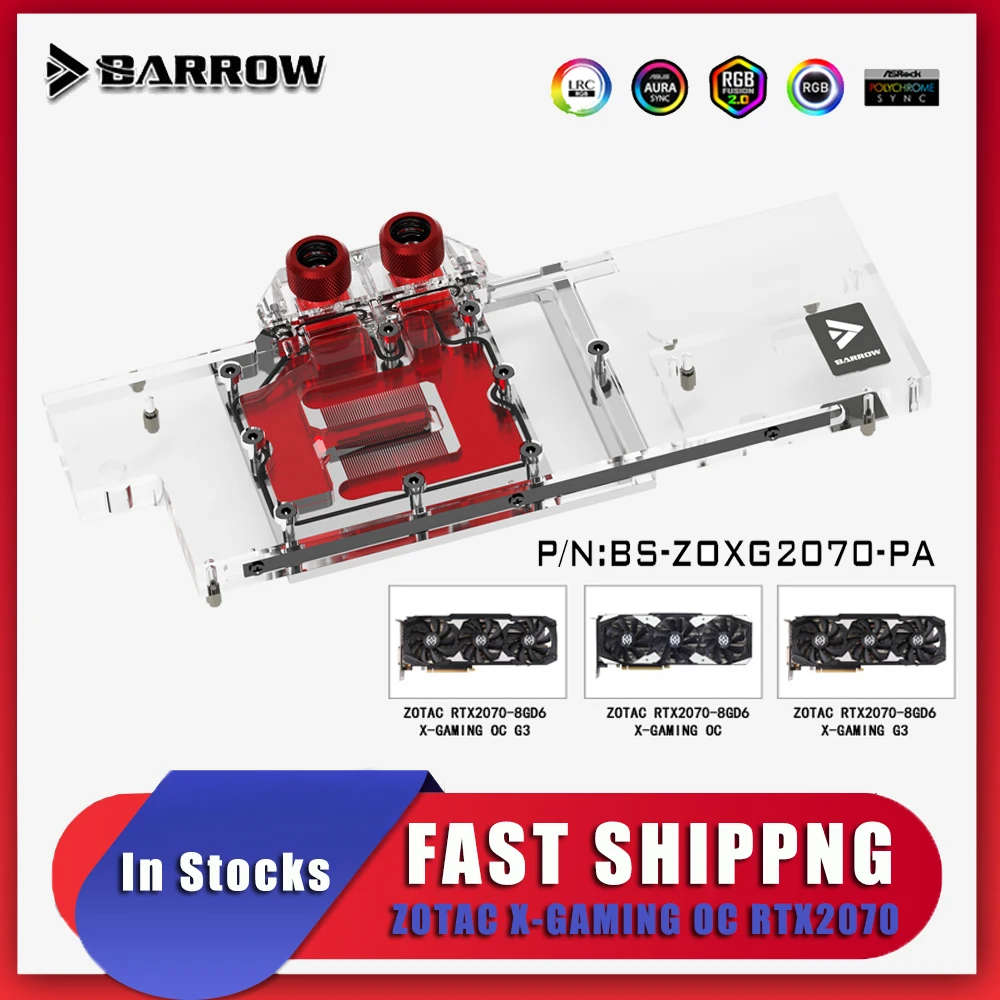 

Barrow BS-ZOXG2070-PA GPU PC Water Block for ZOTAC RTX2080 8GD6 Extreme PLUS OC8 Full Cover Graphics Card Water Cooler 5V(RBW)