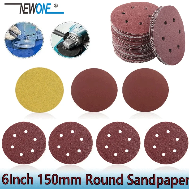

20pcs 6Inch 150mm Round Sandpaper 6 Hole Disk Sand Sheets 60/80/120/180/240Grit Hook And Loop Sanding Disc Abrasives For Polish