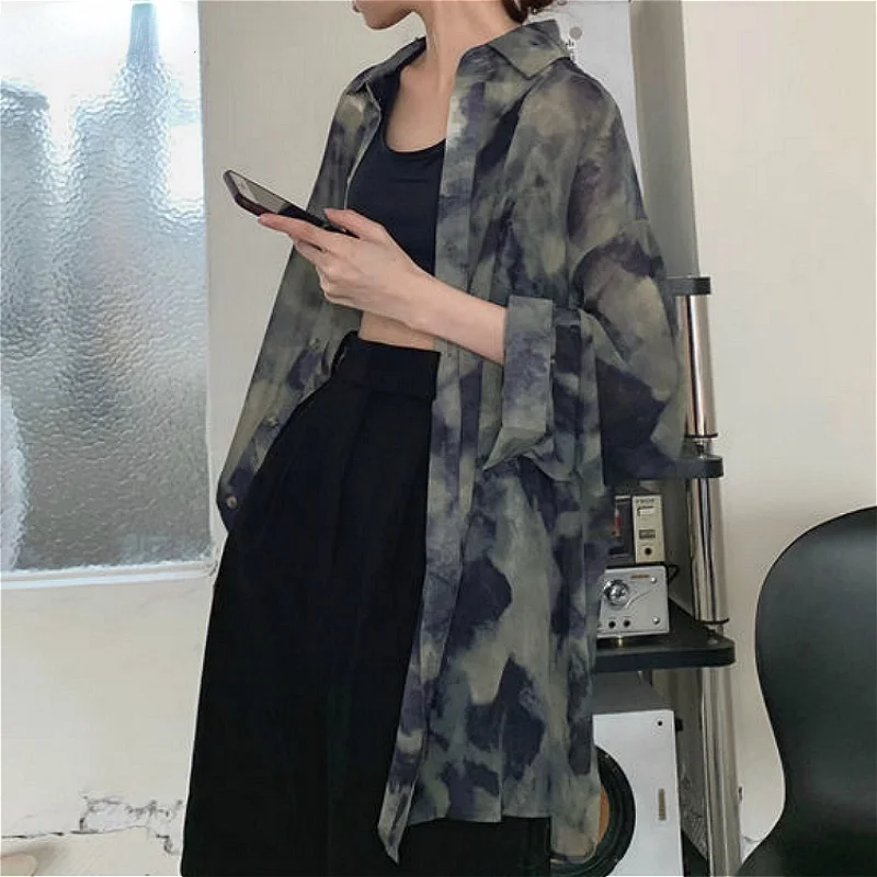 

Sun-proof Blouses Women Summer Chic BF Style Newest Long Sleeve Vintage Womens Shirts Loose Popular Leisure Ladies Blouse Top