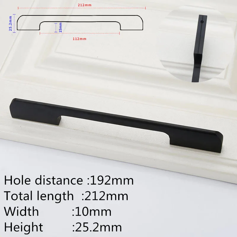 Black 192MM KK& FING Американский Алюминиевый Длинные ручки двери шкафа спальня шкаф комод кухонный шкаф выдвижные ящики тянет мебельная фурнитура - Цвет: Black 192MM