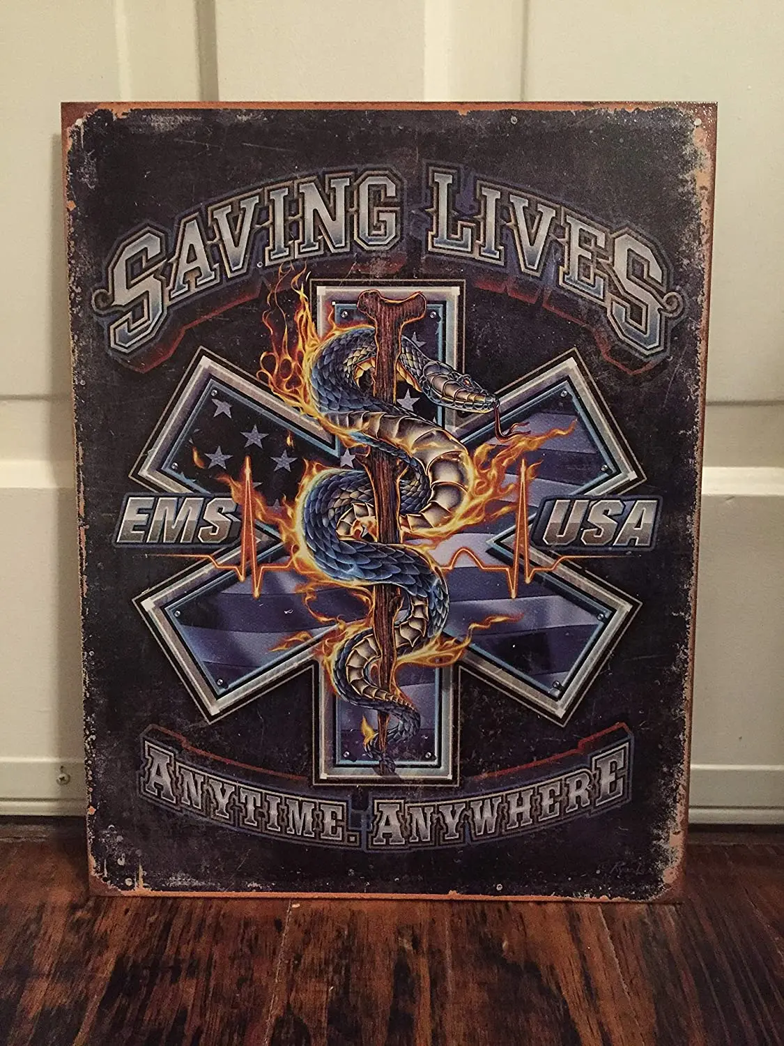 

Diuangfoong EMS Saving Lives Anytime Anywhere Vintage Reproduction Metal Sign 12" x 8"