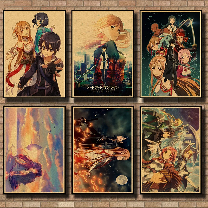 Постер из крафт бумаги с изображением меча аниме интерьерная картина для