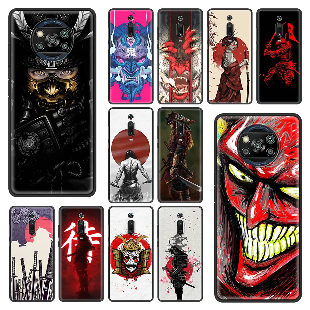 

Japan Samurai Art Case For Xiaomi Mi Poco X3 NFC 9T Note 10 Lite 10T Pro 5G CC9 CC9e 9 SE Black Back Phone Cover Soft Funda Capa