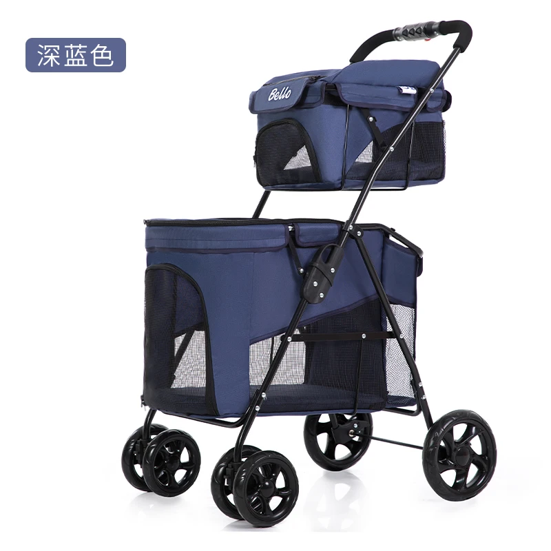 

Lightweight Folding Pet Double-layer Trolley Dog Stroller Cat Cage Four-wheeled Outdoor Travel