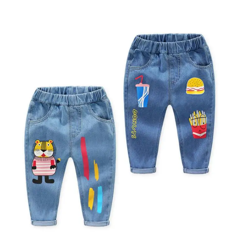 Новинка 2021 детские брюки с мультяшным рисунком модные джинсы для девочек прямые