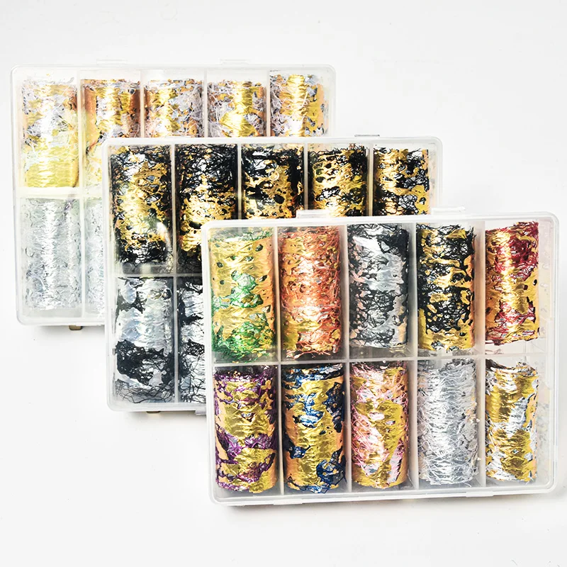 

4*50cm*10Rolls Sally Net Line Nail Sticker For Nails Gold Silver Mesh Nail Transfer Foil Paper Decals 3D Nail Art Decorations AZ