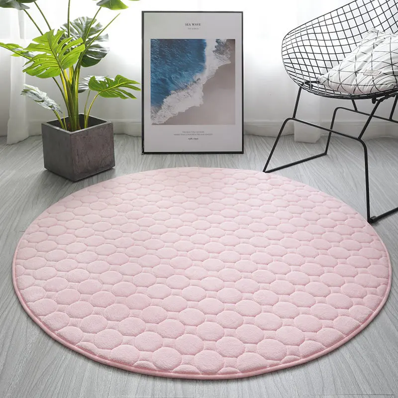 

Living Room Carpet Modern Fashion Thick Coral Velvet Carpet Round Basket Yoga Tent Bedroom Bedside Computer Chair Mat Pink Rugs
