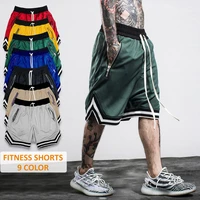 gyms fitness mens casual shorts with zippers pocket polyester quick dry sporting shorts joggers bodybuilding knee length pants
