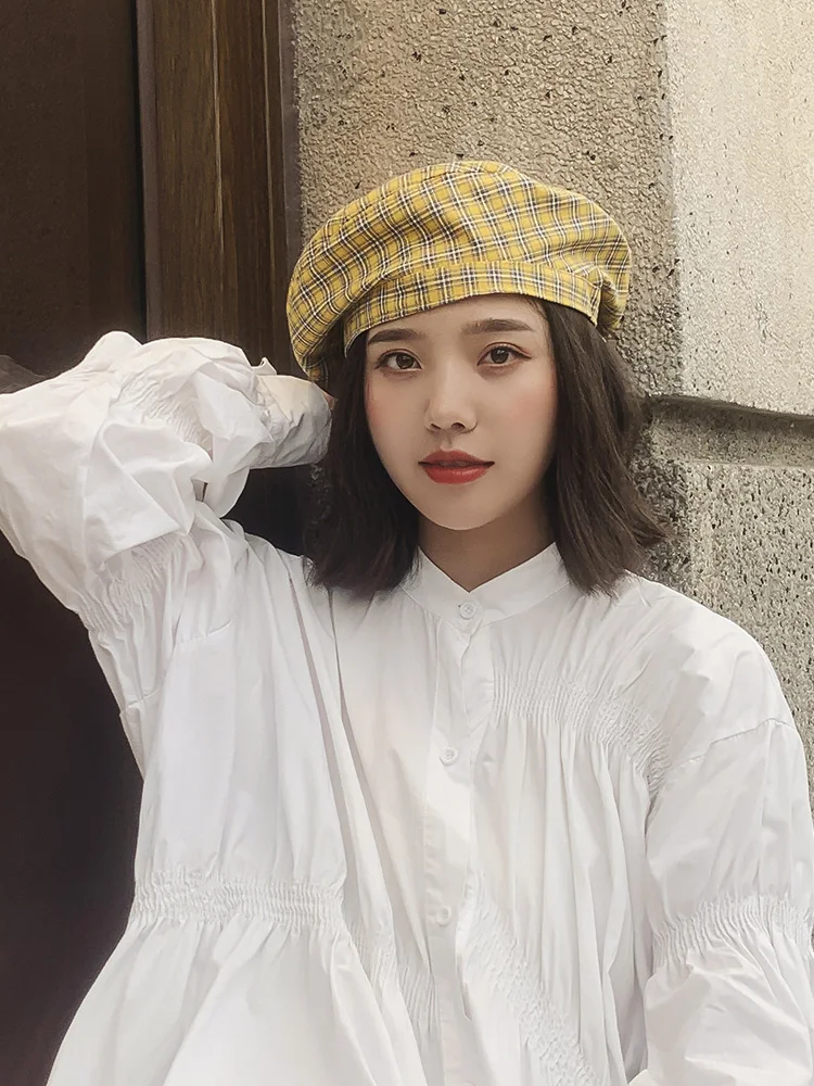 Новый Модный хлопковый берет USPOP винтажный клетчатый Женские Дышащие весенние