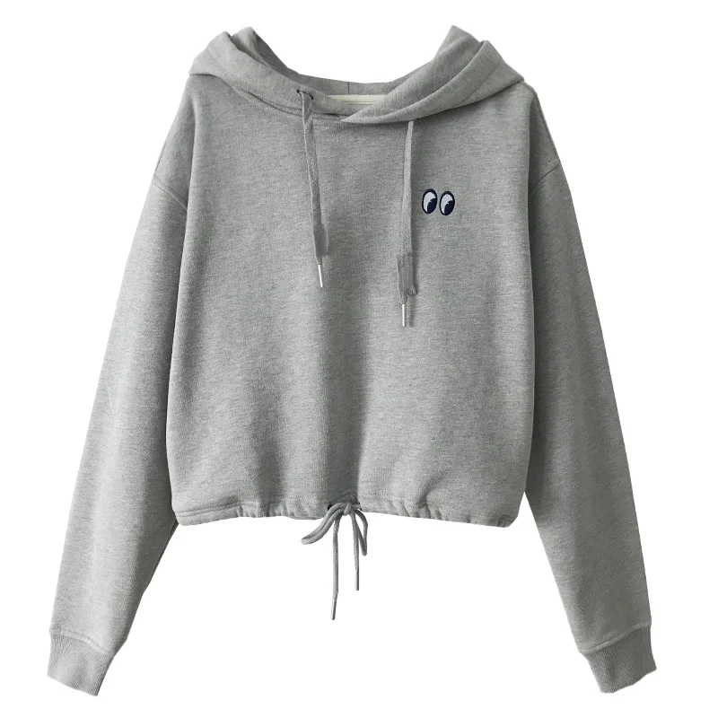 

Han edition brief paragraph hooded loose control to film the leisure coat eyes embroidery long sleeve add wool fleece