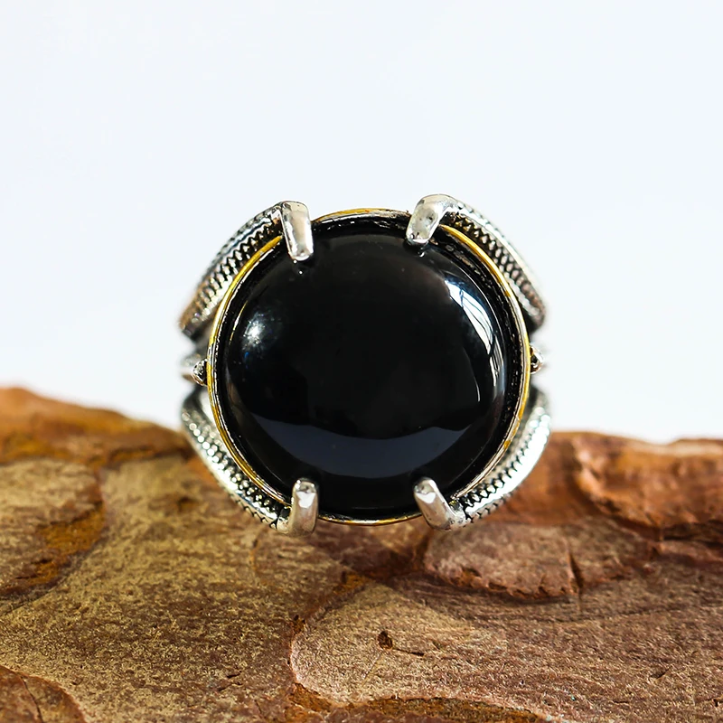 Модные богемные кольца с черным камнем для женщин большое овальное черное