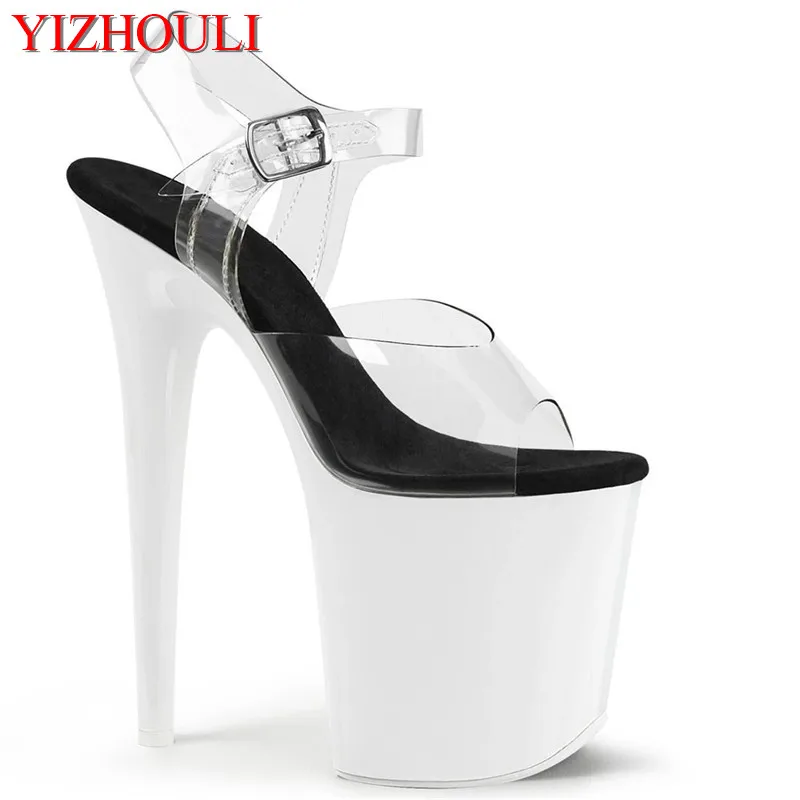 Star performance shoes/transparent vamp/lacquered 20cm sandals/ultra-high heels classic nightclub dancing shoes