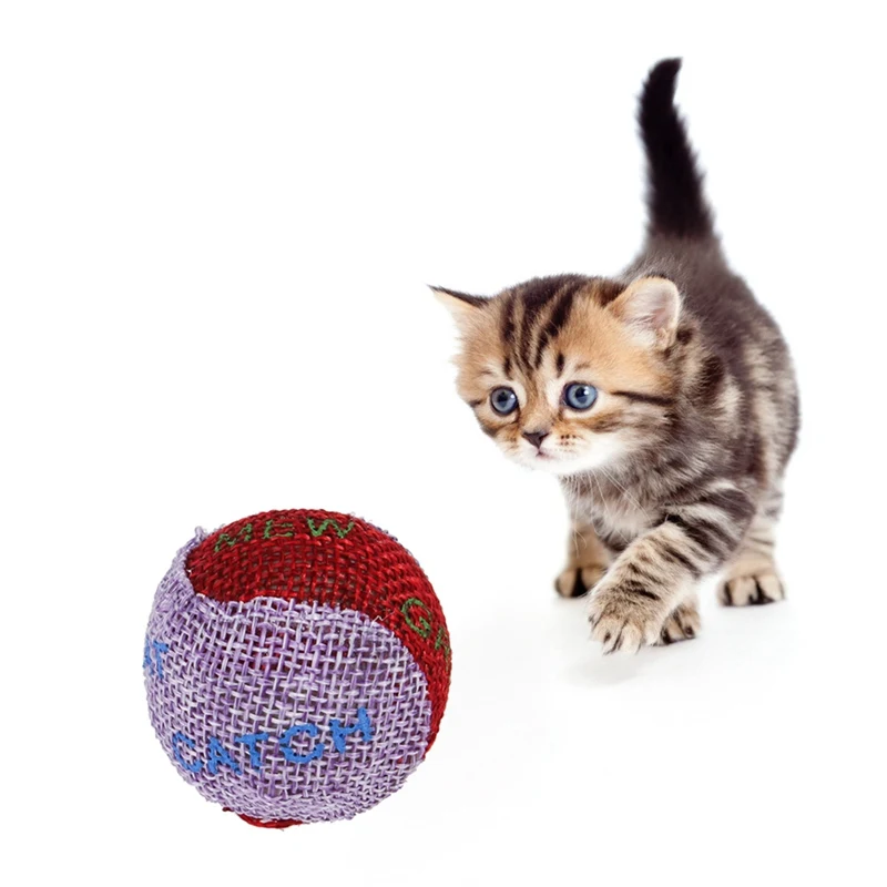

Pet Cat Toys Printed Cotton Linen Ball Toy Cat Interactive Toys For Cats Play Chewing Rattle Scratch Pet Product