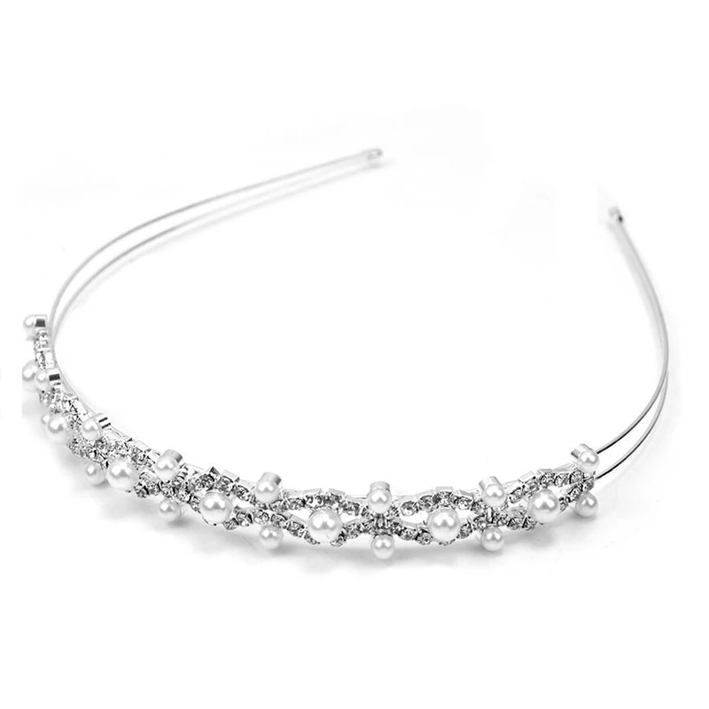 

Rhinstone Pearl Decor Wedding Bridal Hair Barrettes Hairband Headband Tiara (Silver )