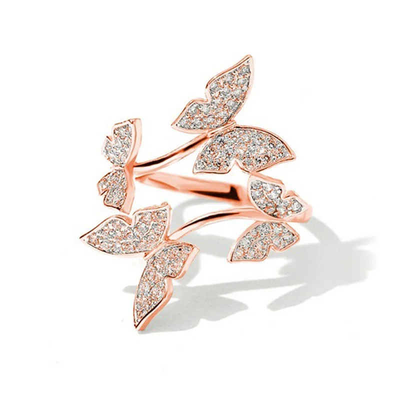 

Tiny Trendy Cubic Zirconia Butterfly Rings Cz Stone Insect Adjustable Rings For Women Girls Fashion Jewelry 2021