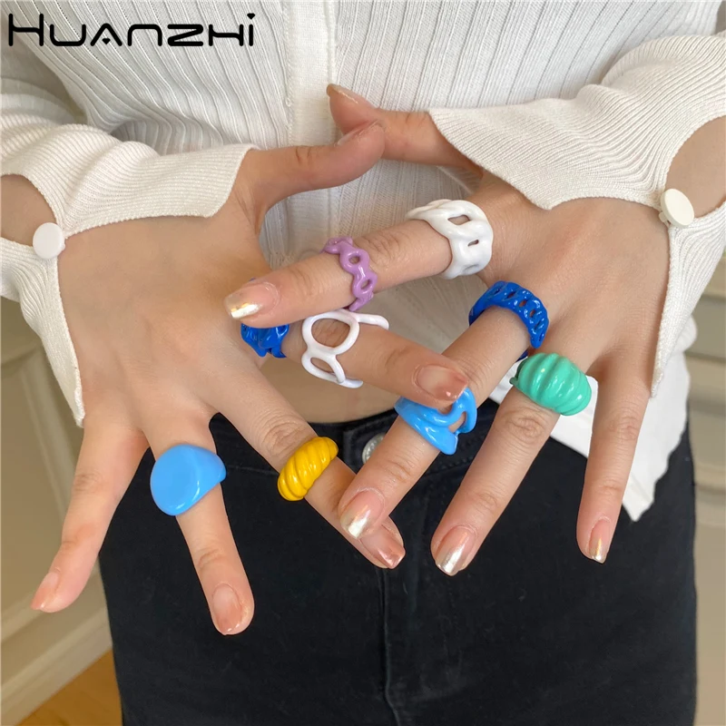 Кольца HUANZHI неправильной формы женские геометрические открытые Колечки ручной