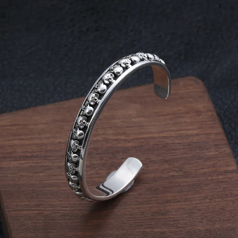 Мужской и женский браслет в стиле хип хоп из тайского серебра с черепом