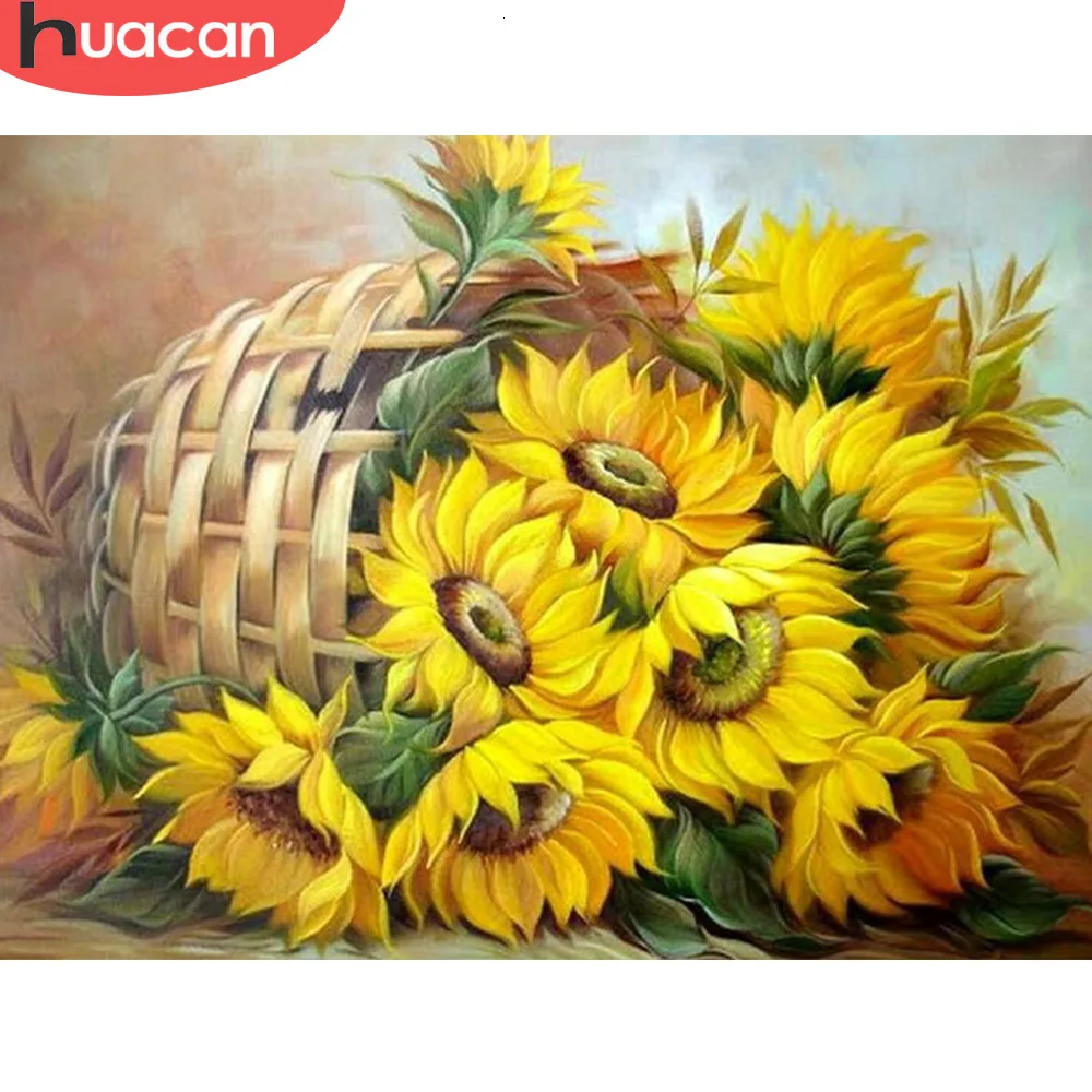 Алмазная вышивка huacan, Подсолнух, Полный Круглый, сделай сам, алмазная живопись, вышивка, стразы, серия цветов, украшение для дома