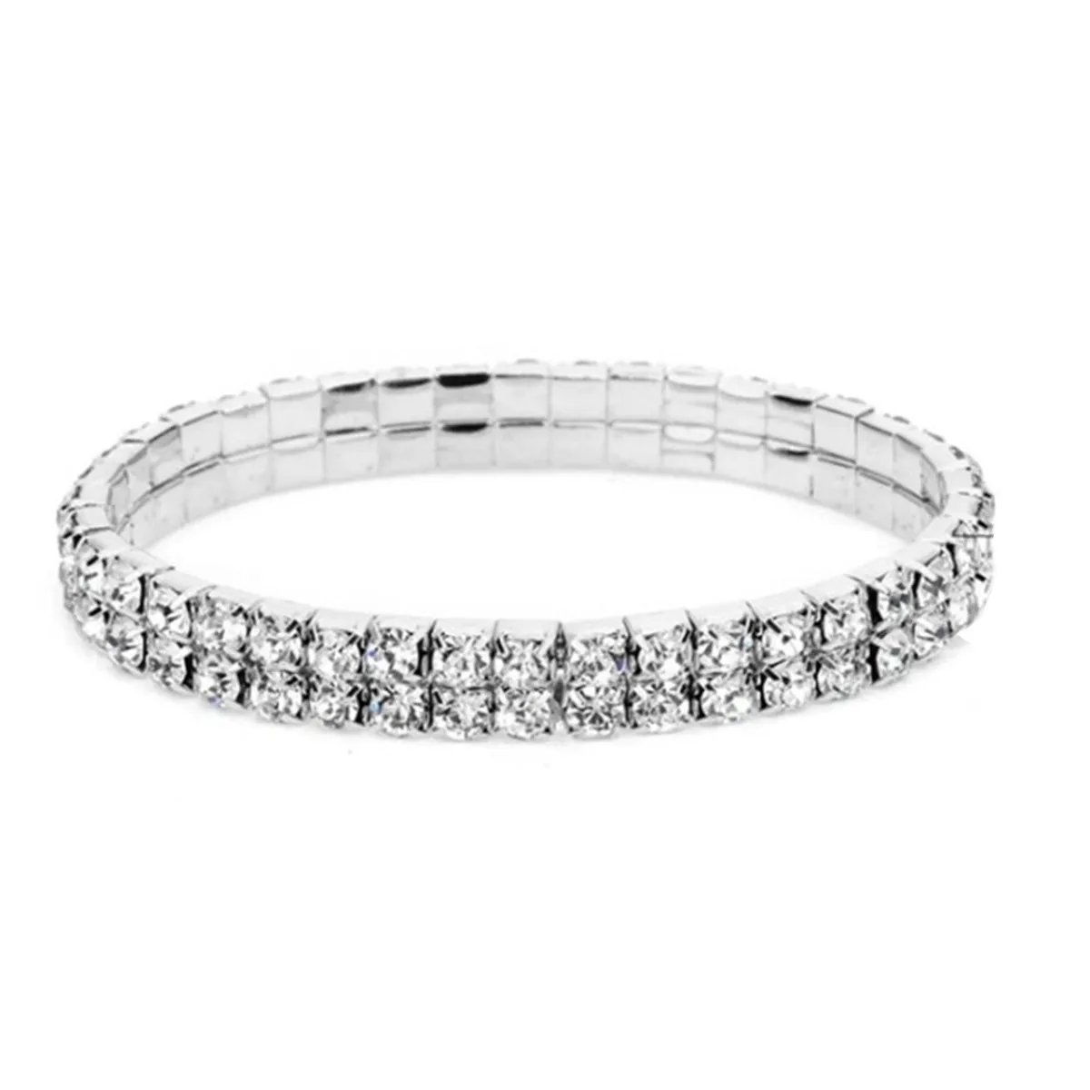 

For Women Silver Ankle Bracelet Stretchy 2 Rows Anklet Chain Diamante Rhinestones