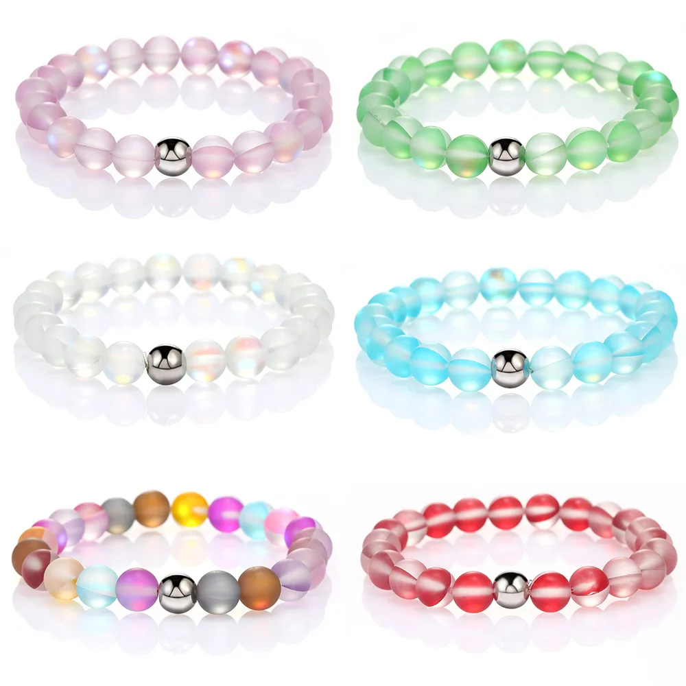

Fashionable Colorful Glass 8mm Glitter Beads Bracelet Austrian Crystal Round Beads Bosnian Style Ladies Bracelet Femme Gifts