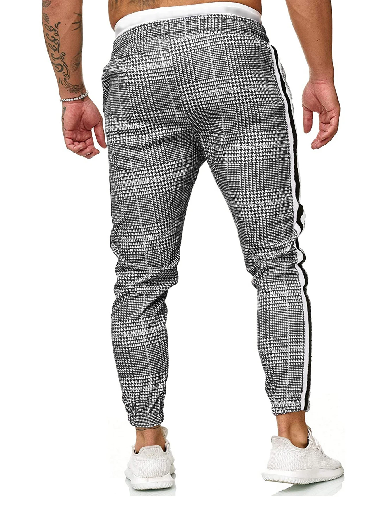 

2020 EU Size Foreign Trade Pants Men's Slim Fit Ribbon Plaid Printed Pants Men's Tether Belt Casual Corset Pants