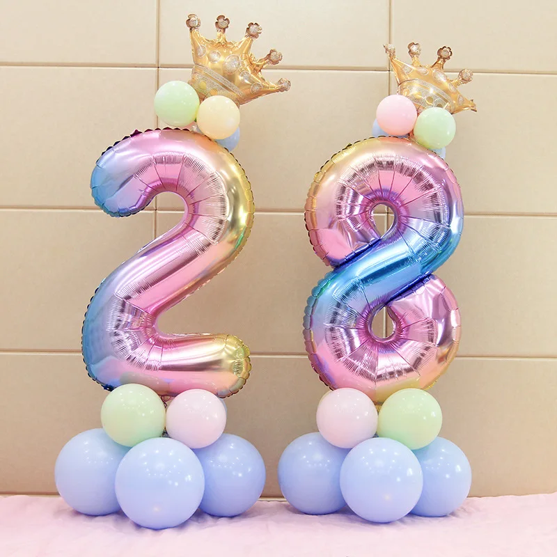 

17Pcs/Set Rainbow Number Foil Balloons 32 Inch Balloon Crown Digital Helium Ballon Wedding Decoration Birthday Party Supplies