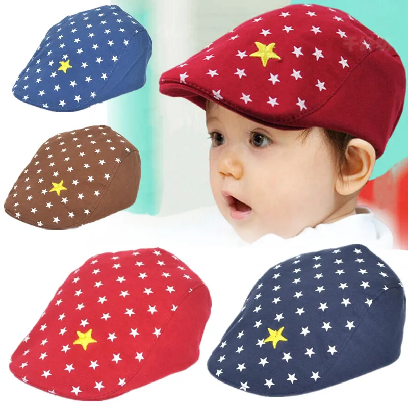 

1-3 years old Children's Berets Cotton Little Star Embroidery Printing Dome Hats Unisex Wild Octagonal Cap Baseball Cap Baby Hat