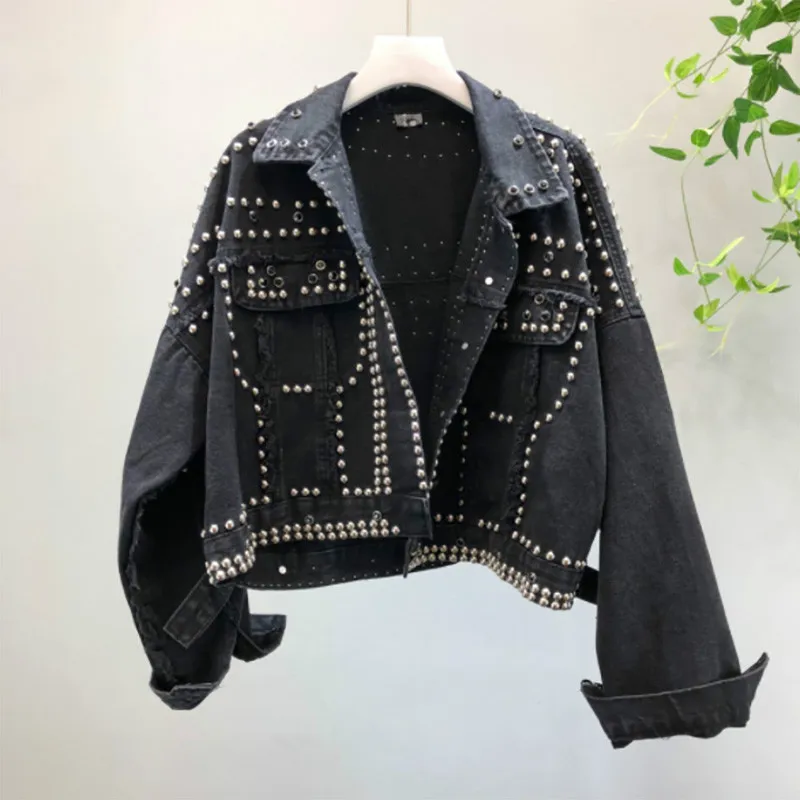 Джинсовая куртка для женщин свободные короткие куртки из денима с ручными