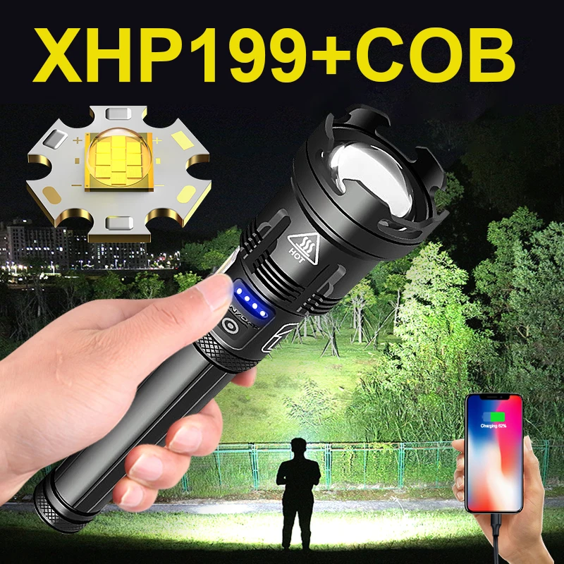 1000000 лм XHP199 COB светильник 18650 Мощный светодиодный тактический онарь XHP90.2 фонарик