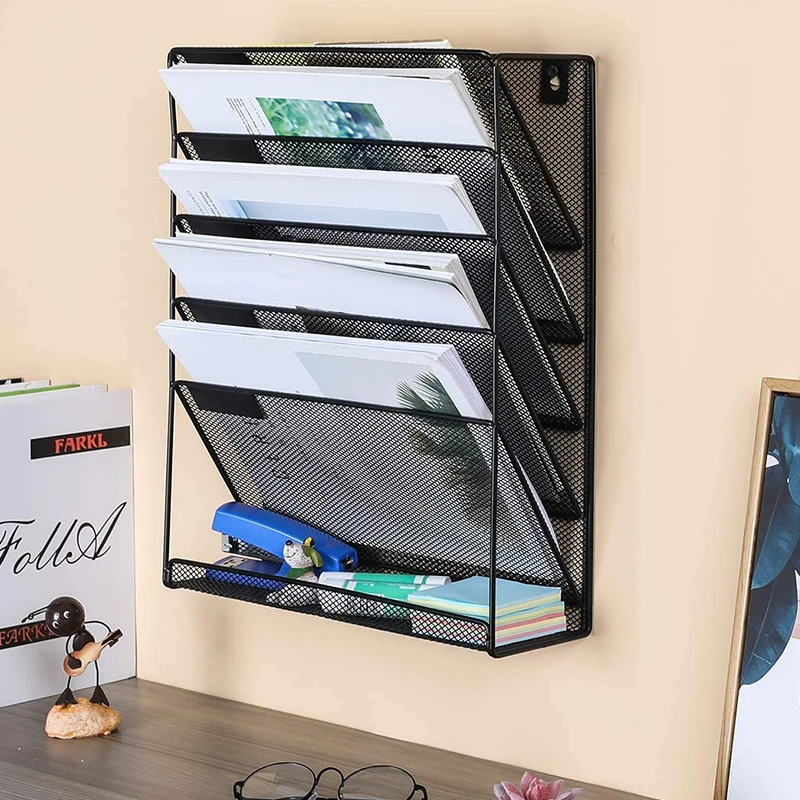 Creative Iron Wall-Mounted File Rack Five-layer Magazine Notebook Storage Shelf Home Office Supplies | Дом и сад