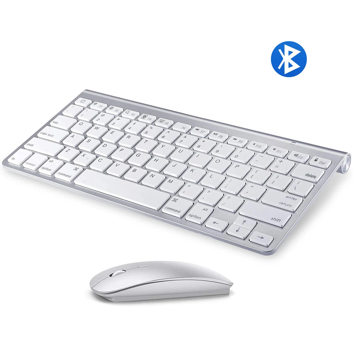 Teclado portátil Ultra delgado silencioso estilo Apple, teclado inalámbrico con Bluetooth y ratón de bajo ruido para IOS, Windows y Android