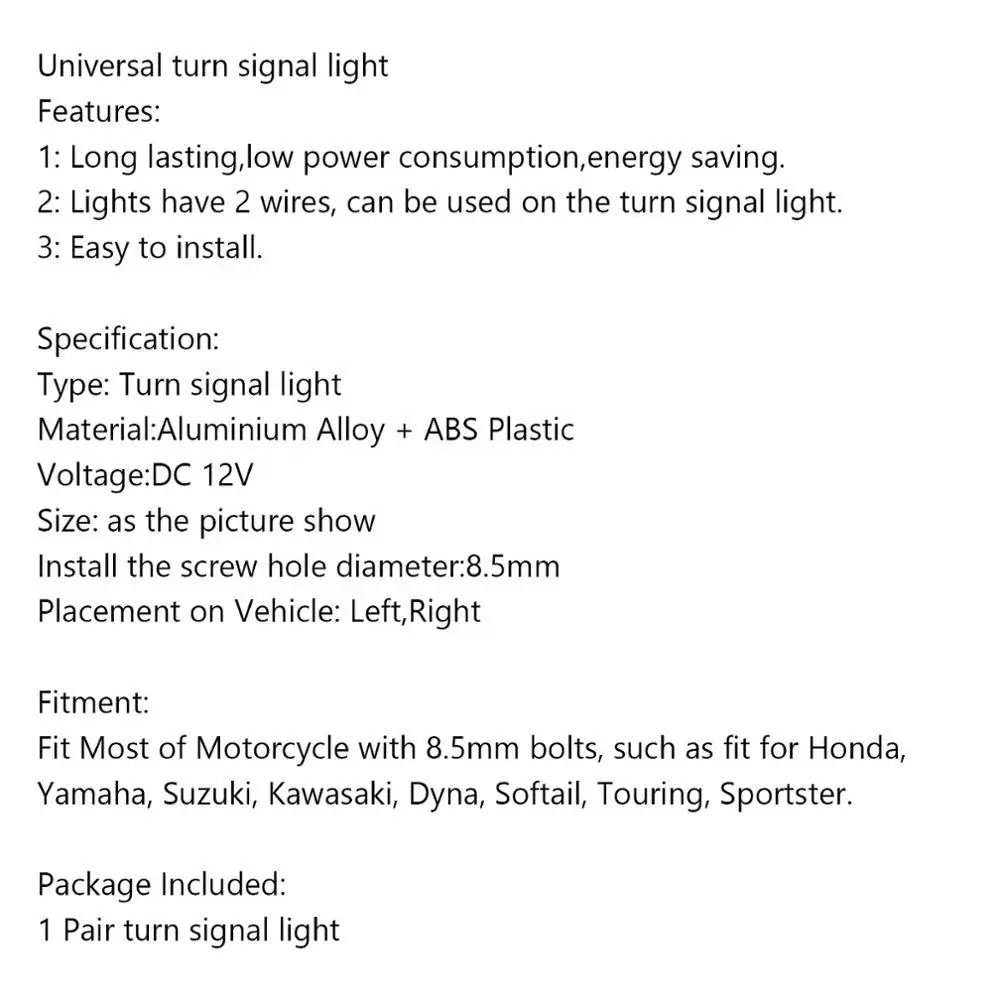 

Free Shipping 1 Pair Universal Motorcycle LED Front Turn Signal Lamp Indicator Light