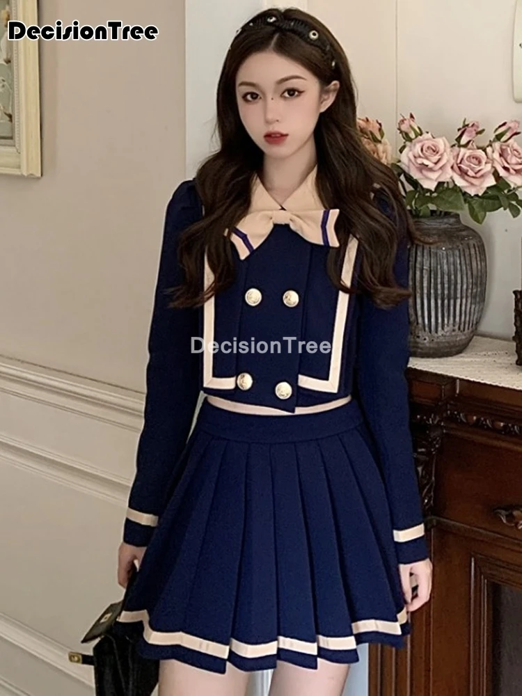 2022 девушка синего и белого цвета с матросским воротником платья школьная форма