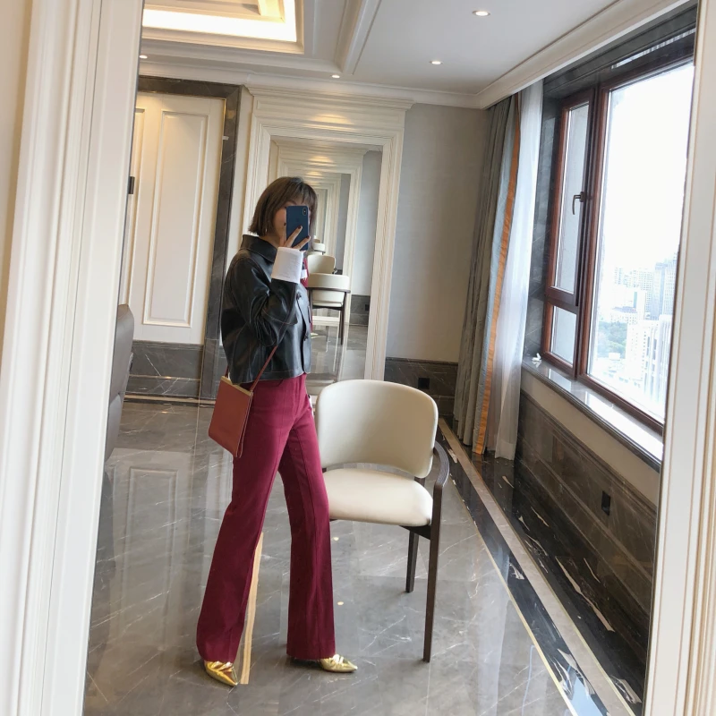 

European style Women short jacket White edge imitation leather fashion loose ladies coat female long sleeve outwear casual