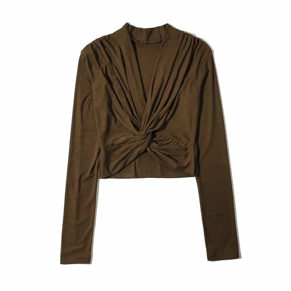 

Skinny Sexy Crop Top Autumn Winter Women Fashion Streetwear Outfits Tshirts Club Tees Long Sleeves V-Neck Bodycon Crop Tops