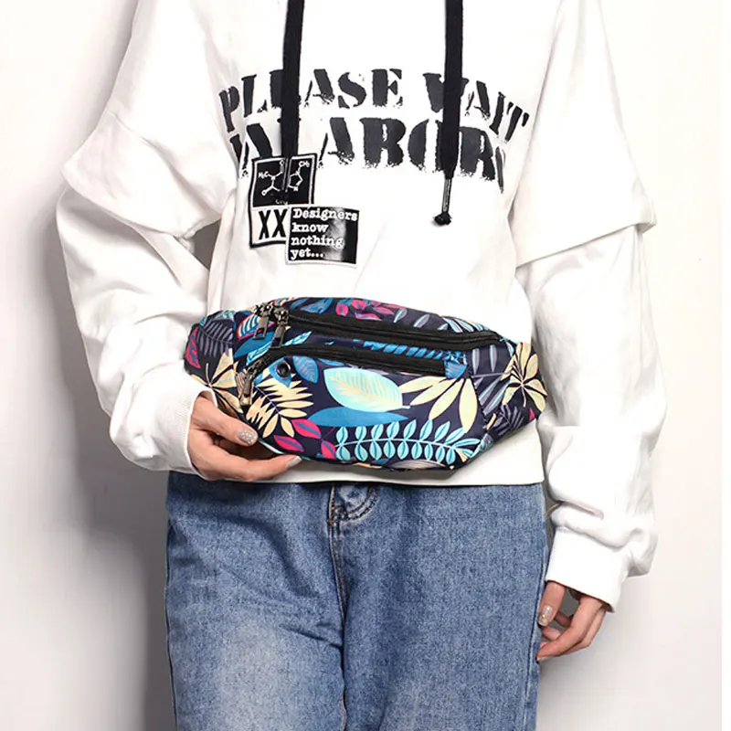 

YoReAi Printed Leaves Waist Bag For Men Women Fashion Casual Men's Belt Bags Pouch Travel Female Banana Packs Kid Fanny Pack