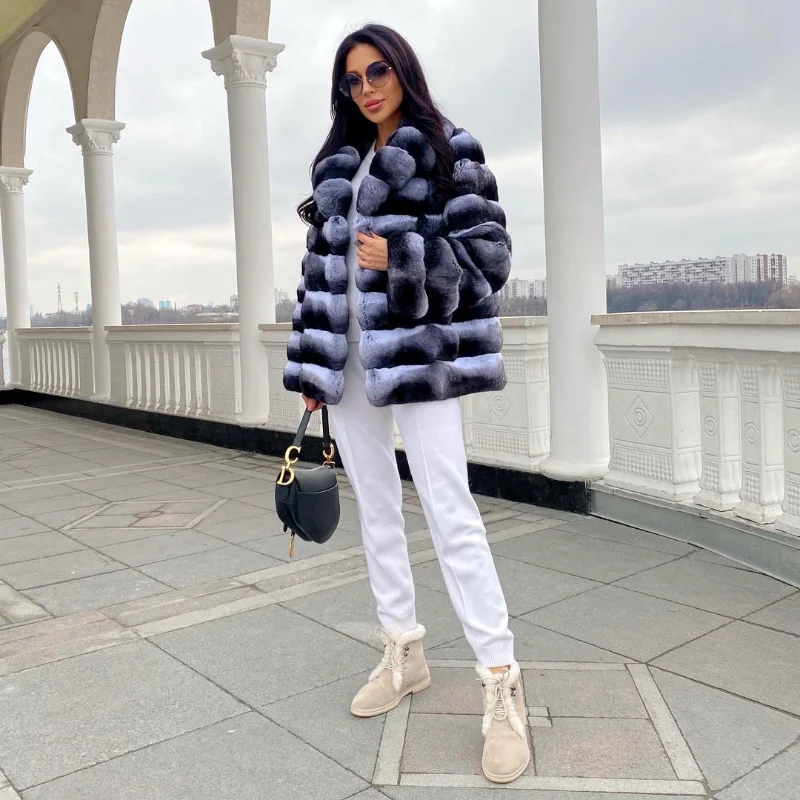 TOPFUR 2021 New Arrival Real Rex Rabbit Fur Coat Natural Fur Top Fashion Jacket Slim Female Thick Warm Winter Luxury Overcoat