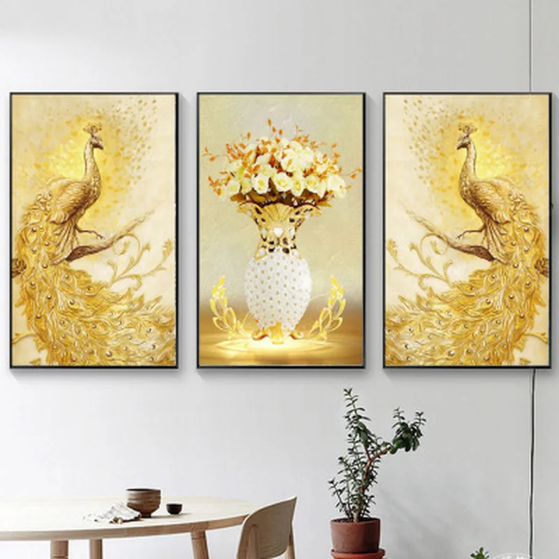 Набор для алмазной вышивки сделай сам картина 5D из круглых страз Триптих Золотой