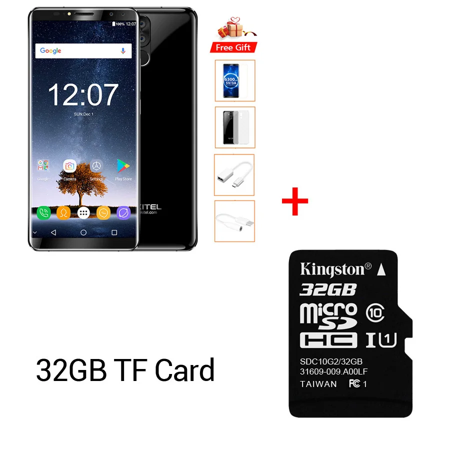 OUKITEL K6 18:9 полный дисплей разблокировка лица 6,0 ''FHD 6 ГБ ОЗУ 64 Гб ПЗУ MT K6 763 Восьмиядерный 21 МП 4 камеры 6300 мАч NFC мобильный телефон - Цвет: Black N 32GB Card